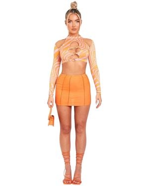 Missy Empire Missy Empire /Ladies Cut Out Long-Sleeved Crop Top Print) - Orange