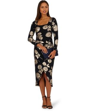 Adrianna Papell Floral Metallic Knit Gown - Black