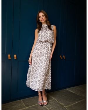 Blue Vanilla Snake Print Diamante Dress - Blue