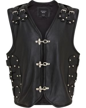 Infinity Leather Biker Waistcoat Metal Buckles Vest - Black
