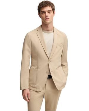 BOSS Solid Patterned Notch Collared Blazer - Natural