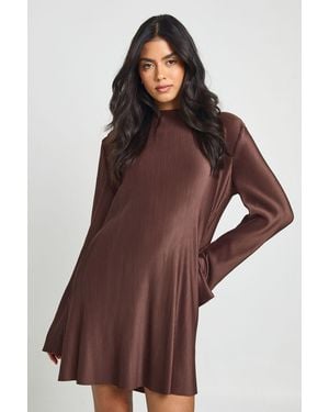 Boohoo Plisse Flare Sleeve Mini Dress - Brown