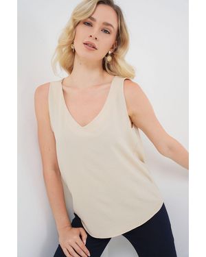 Bigdart Textured V-Neck Sleeveless Blouse - Natural
