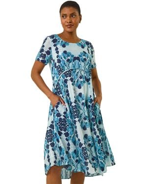 Roman Abstract Print Smock Dress - Blue