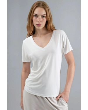 Busem V-Neck Short Sleeve Modal Blouse - White
