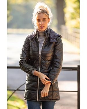 Monom 'Sofia' Detachable Hood Three Quarter Leather Jacket - Black