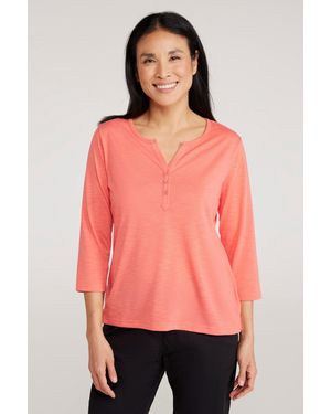 Mountain Warehouse 'Paphos' ¾ Sleeve Button Top Sun Protection Summer Holiday Casual Tee - Pink