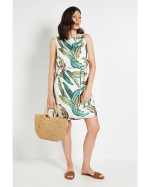 Wallis Leaf Print Belted Shift Dress - Green