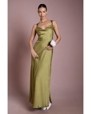 Oasis Cross Shoulder Tie Back Satin Maxi Bridesmaid Dress - Green