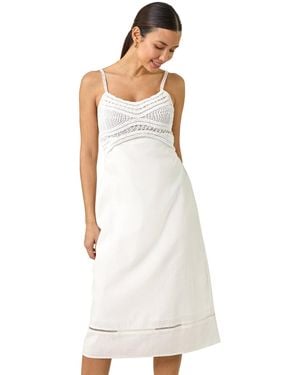 Roman Lace Panel Strappy Midi Dress - White
