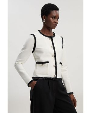 Karen Millen Figure Form Bandage Trim Detail Knit Jacket - White