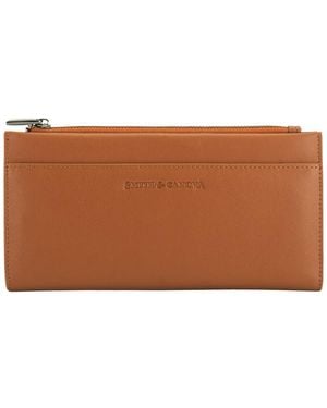 Smith & Canova Smooth Leather Long Zip Top Pocket Purse - Brown
