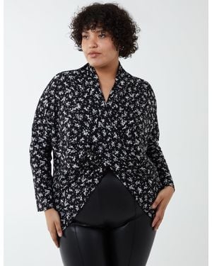 Blue Vanilla Curve Draped Dip Hem Top - Black