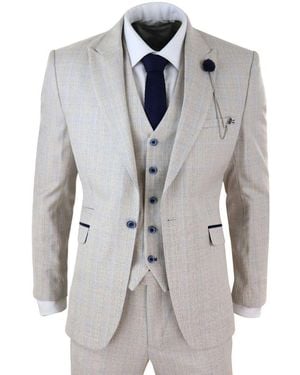 Infinity Leather 3 Piece Check Tweed Herringbone Vintage Classic Suit - Grey
