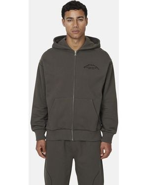Good For Nothing Coverlock Stitching Zip Through Hoodie - Grey