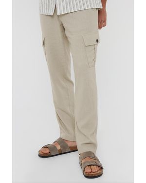 Threadbare 'Ramsay' Linen Blend Cargo Trousers - Natural