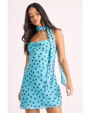 Nasty Gal Chiffon Polka Dot Twist Front Scarf Mini Dress - Blue