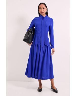 PRINCIPLES Tie Neck Midi Dress - Blue