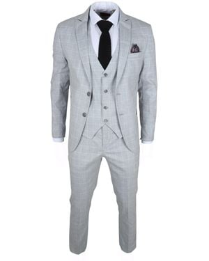 TruClothing Grijze Geruite 3-delige Pak Slim Fit - Blauw