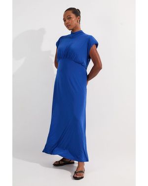 Karen Millen Plus Size Drapey Crepe Jersey Corset Detail Maxi Dress - Blue