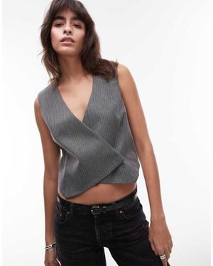 TOPSHOP Asymmetric Wrap Waistcoat - Grey
