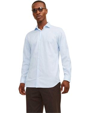 Jack & Jones And Parker Cuffed Long-Sleeved Formal Shirt (Chambray) - Blue