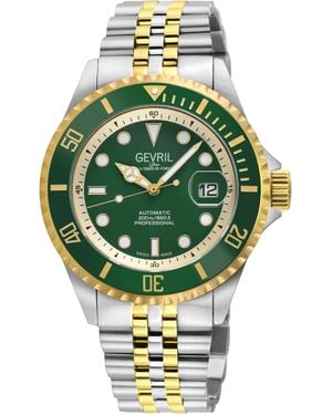 Gevril Wall Street Swiss Automatic Sellita Sw200 Enamel Dial, Ss/Ipyg Statin And Polished Bracelet - Green