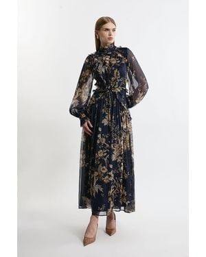 Karen Millen Lydia Ruffle Chiffon Maxi Dress - Black