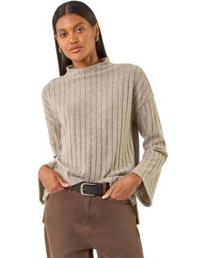 Roman High Neck Ribbed Snit Top - Brown