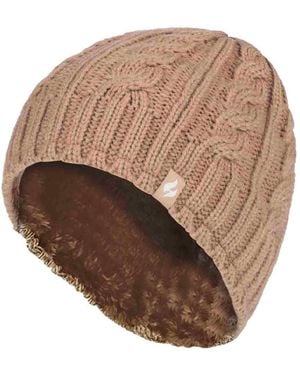 Heat Holders Ladies Cable Knit 3.4 Tog Fleece Lined Thermal Winter Hat - Brown