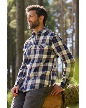 Mountain Warehouse 'Trace' Flannel Shirt 100% Cotton Long Sleeve Everyday Casual Winter Top - Blue