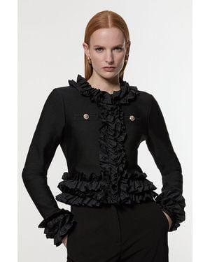 Karen Millen Figure Form Bandage Knit Jacket With Woven Ruffle Trim - Black