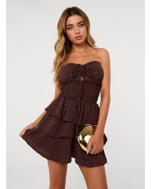 Pink Vanilla Glitter Bandeau Rara Dress - Brown
