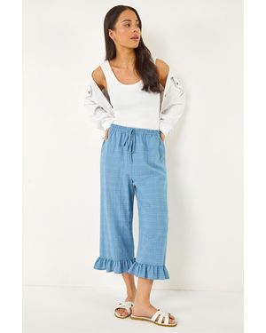 Roman Petite Cotton Cropped Frill Hem Trouser - Blue