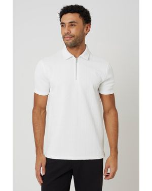 Brave Soul Off Quarter Zip Short Sleeve Polo Shirt - White