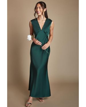 Oasis Satin Open Back Detail Maxi Bridesmaid Dress - Blue