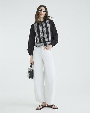 River Island Blouse Long Sleeve Broderie Cotton - White