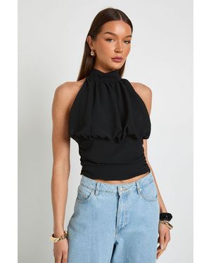 Boohoo Chiffon Funnel Neck Balloon Top - Black