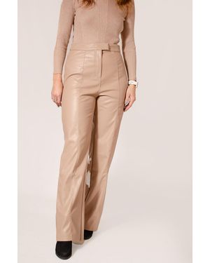 River Island Leather Look Wide Leg Trousers - Natural