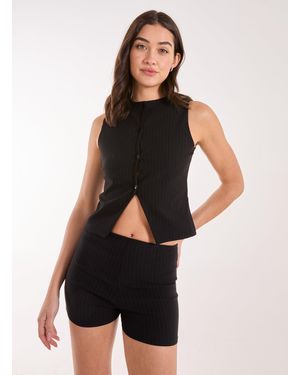 Pink Vanilla Pinstripe Button Front Longline Waistcoat - Black