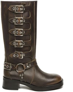 Steve Madden Leather Battle 207 Boots - Brown