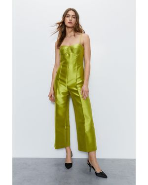 Warehouse Premium Satin Twill Bandeau Jumpsuit - Green