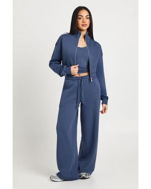 Boohoo Funnel Neck Zip Through 3 Piece Straight Leg Tracksuit - Blue