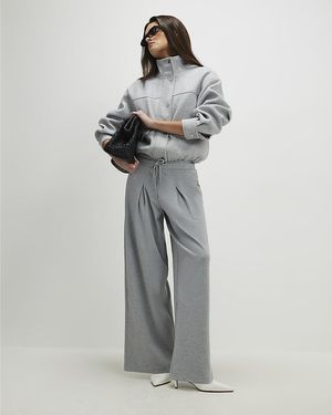 River Island Wide Leg Trousers Drawstring Waist - Grey