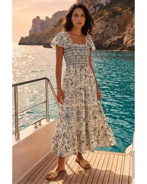 D.u.s.k Floral Shirred Midi Dress - Brown
