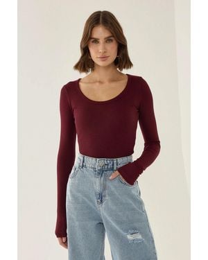 Hiccup Slim Fit Long Sleeve Top - Red