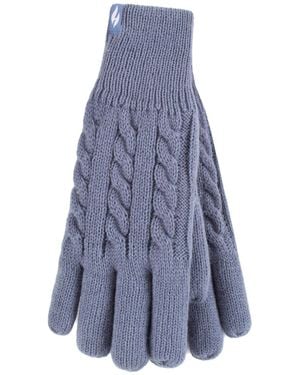 Heat Holders Ladies Cable Knit 2.3 Tog Fleece Lined Thermal Winter Gloves - Blue