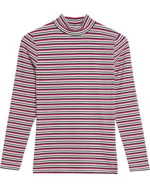 Marks & Spencer High Neck Striped Jersey Top - Red
