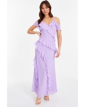 Quiz Lilac Chiffon Frill Drop Shoulder Maxi Dress - Purple