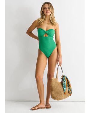 Gini London Twist Front Textured Swimsuit - Green